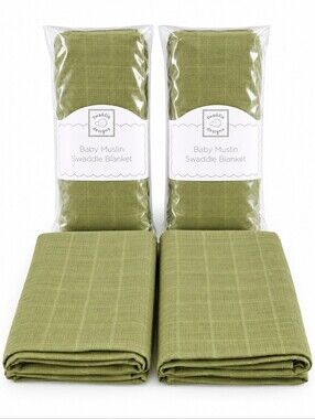 Swaddle Designs Lot Of 4 Green Baby Muslin Blankets New & Unused 46" X 46"